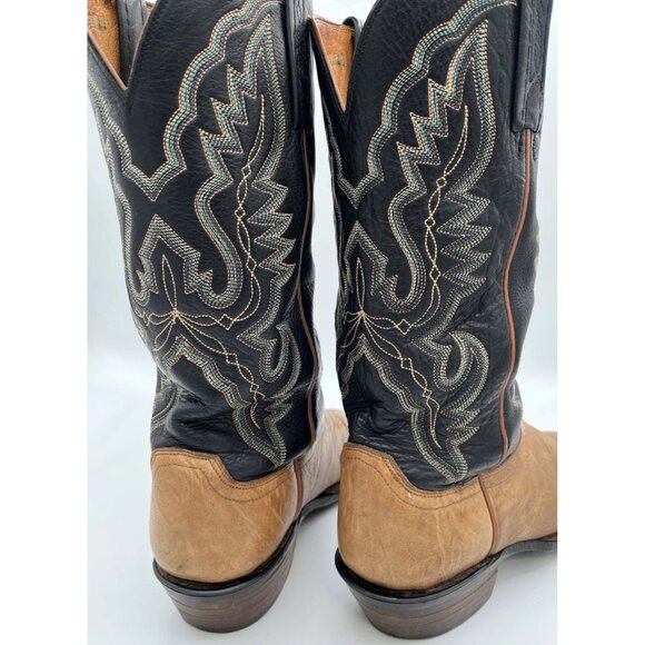 Lucchese 2000 Men’s Size 8D Black Tan Ostrich Leather Western Cowboy Boots - Picture 7 of 14